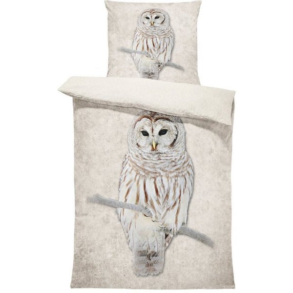 One Home Bettwäsche Dolia, Fleece, 2 teilig, Eule Natur, kuschelig flauschig warm weich Winter
