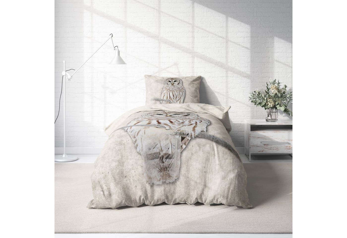 One Home Bettwäsche Dolia, Fleece, 2 teilig, Eule Natur, kuschelig flauschig warm weich Winter – Bild 2 von 5