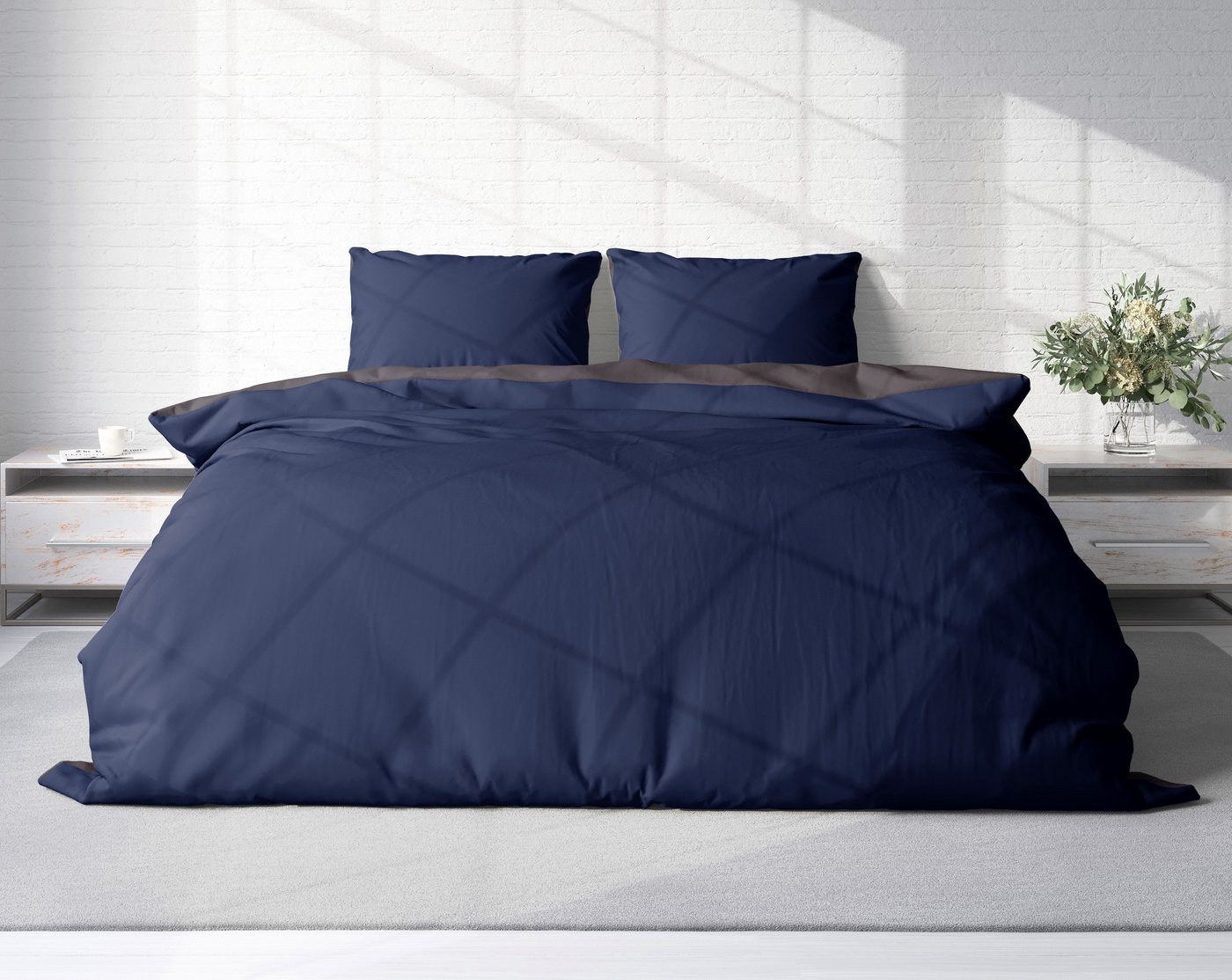 One Home Bettwäsche Doubleface, Mikrofaser, 3 teilig, Uni Wende mit Reißverschluss, Doppelbett – Bild 2 von 5