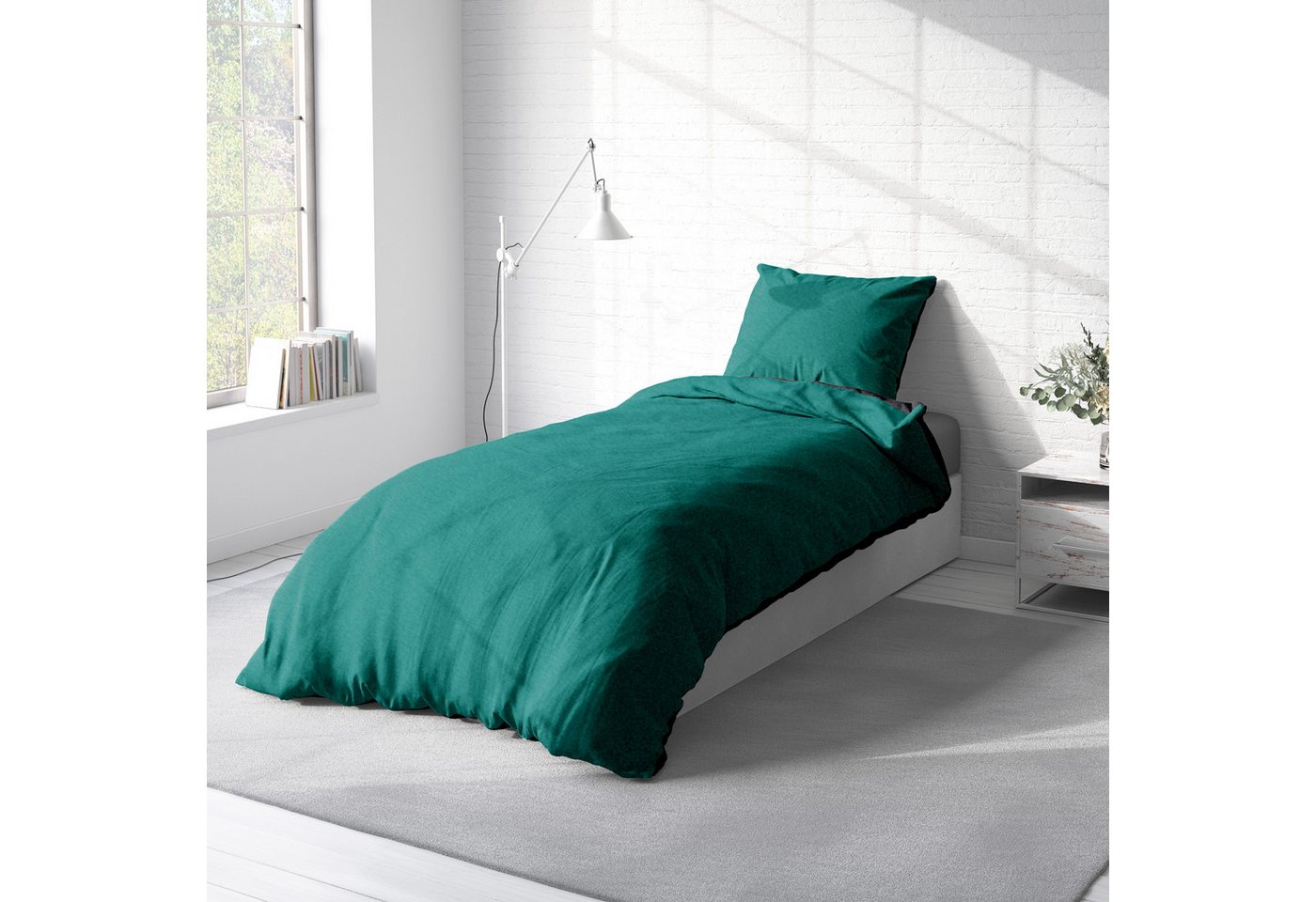 One Home Bettwäsche Doubleface Unifarben, Fleece, 2 teilig, Wende modern, kuschelig flauschig warm weich Winter Normalgröße – Bild 3 von 5