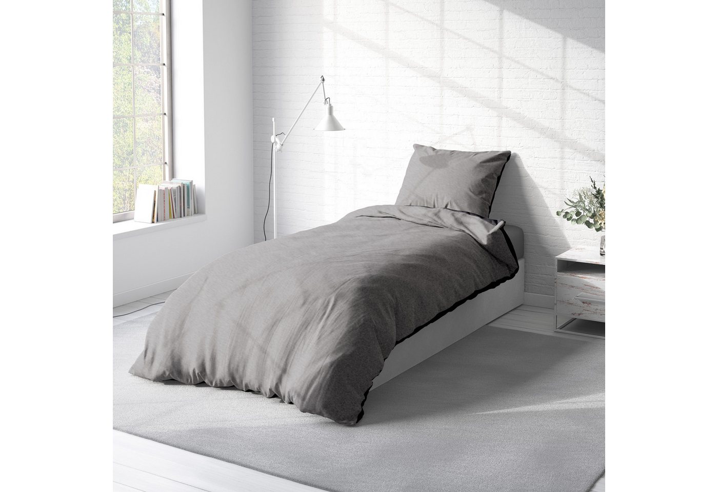 One Home Bettwäsche Doubleface Unifarben, Fleece, 2 teilig, Wende modern, kuschelig flauschig warm weich Winter Normalgröße – Bild 3 von 5