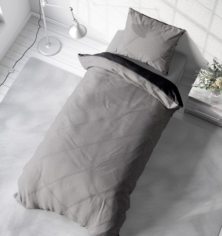 One Home Bettwäsche Doubleface Unifarben, Fleece, 2 teilig, Wende modern, kuschelig flauschig warm weich Winter Normalgröße – Bild 4 von 5