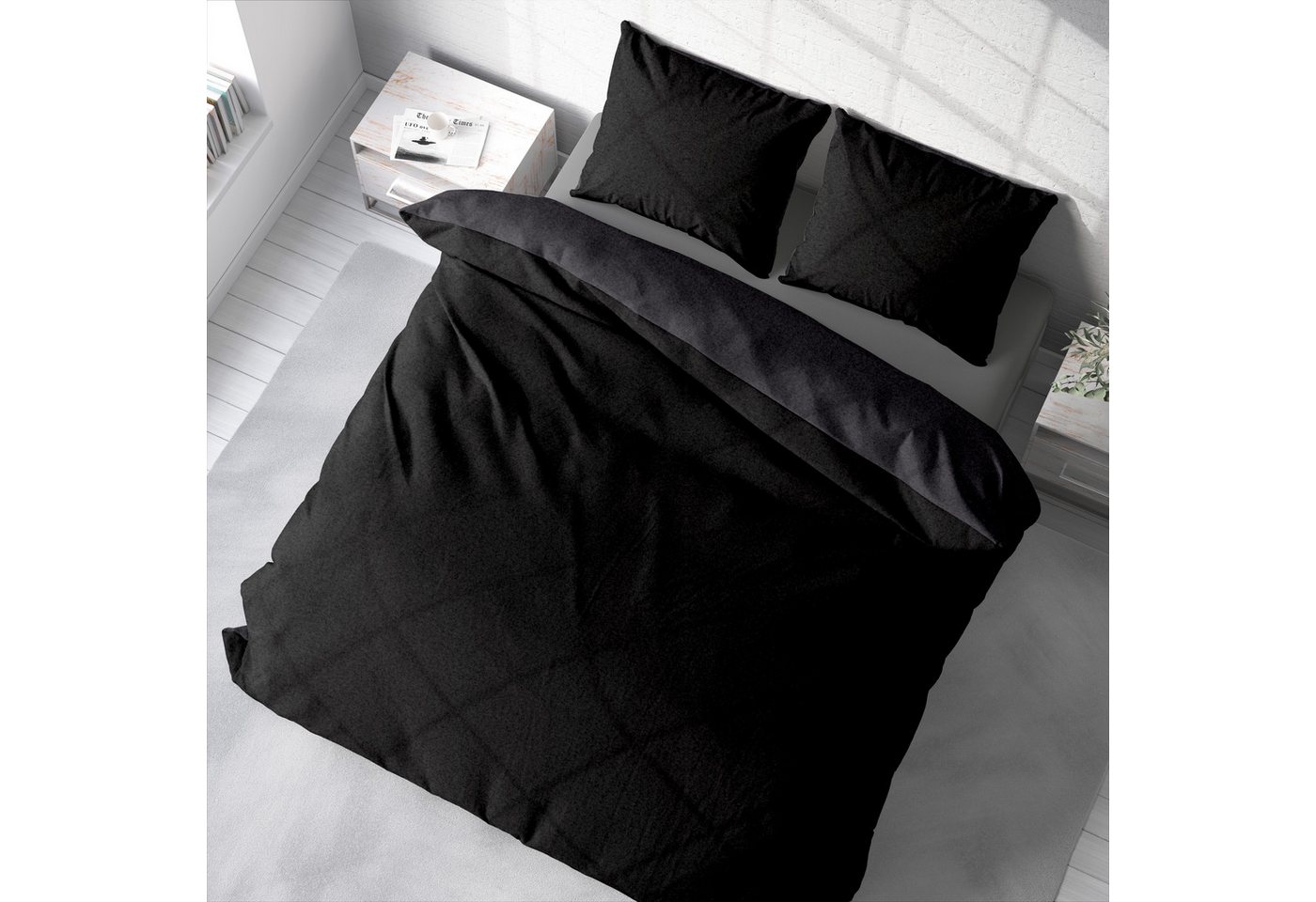 One Home Bettwäsche Doubleface Unifarben, Fleece, 3 teilig, Wende modern, kuschelig flauschig warm weich Winter Doppelbett – Bild 4 von 5