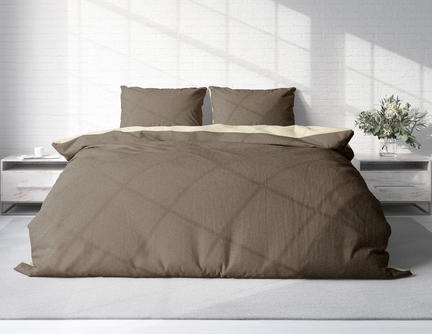 One Home Bettwäsche Doubleface Unifarben, Fleece, 3 teilig, Wende modern, kuschelig flauschig warm weich Winter Doppelbett – Bild 2 von 5