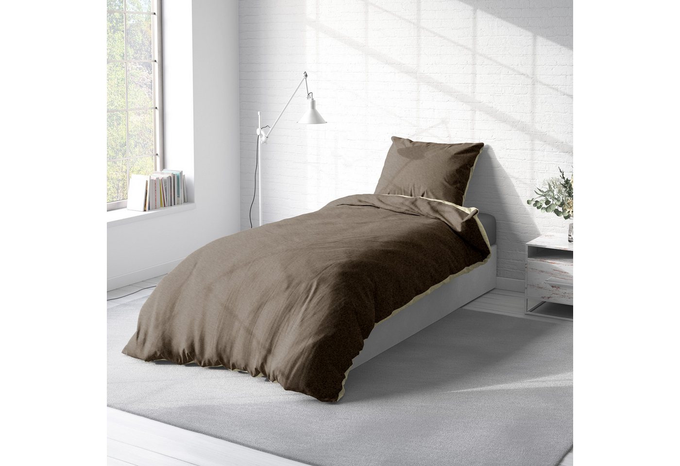 One Home Bettwäsche Doubleface Unifarben, Fleece, 4 teilig, Wende modern, kuschelig flauschig warm weich Winter Normalgröße – Bild 3 von 5