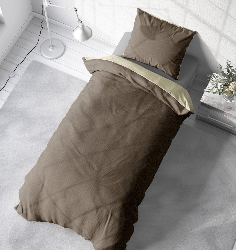 One Home Bettwäsche Doubleface Unifarben, Fleece, 4 teilig, Wende modern, kuschelig flauschig warm weich Winter Normalgröße – Bild 4 von 5
