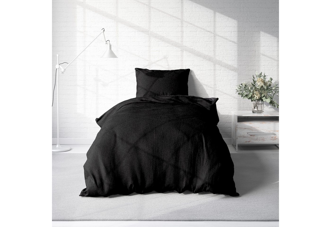 One Home Bettwäsche Doubleface Unifarben, Fleece, 2 teilig, Wende modern, kuschelig flauschig warm weich Winter Komfortgröße – Bild 2 von 5
