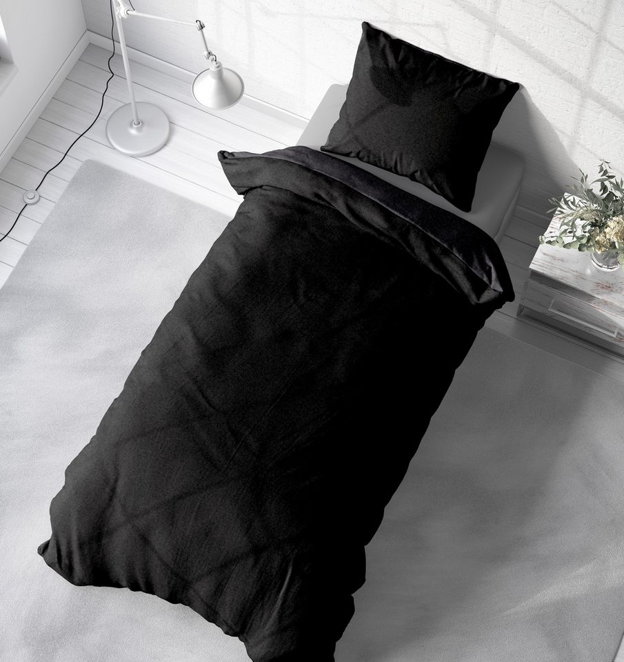 One Home Bettwäsche Doubleface Unifarben, Fleece, 2 teilig, Wende modern, kuschelig flauschig warm weich Winter Komfortgröße – Bild 4 von 5