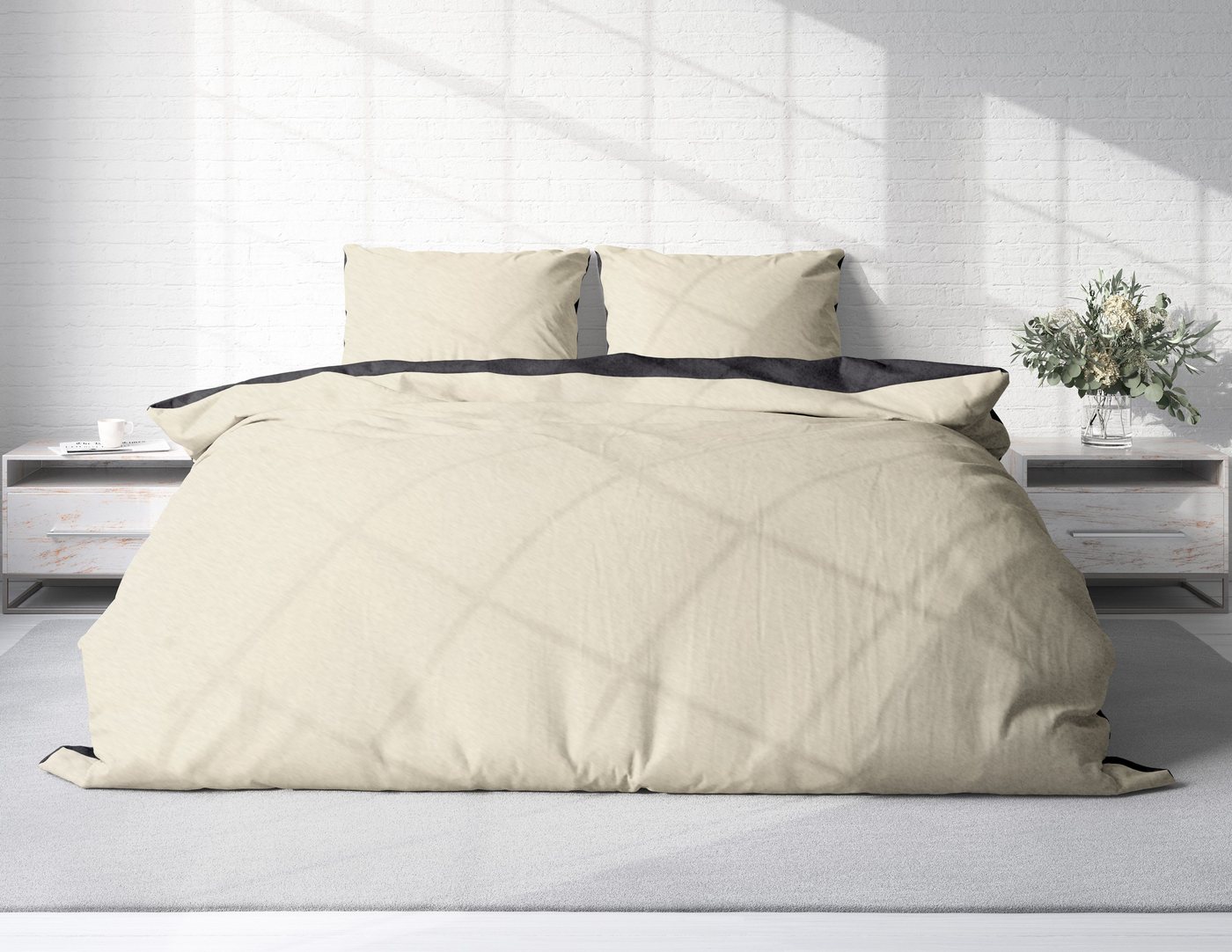 One Home Bettwäsche Doubleface Unifarben, Fleece, 3 teilig, Wende modern, kuschelig flauschig warm weich Winter Doppelbett – Bild 2 von 5