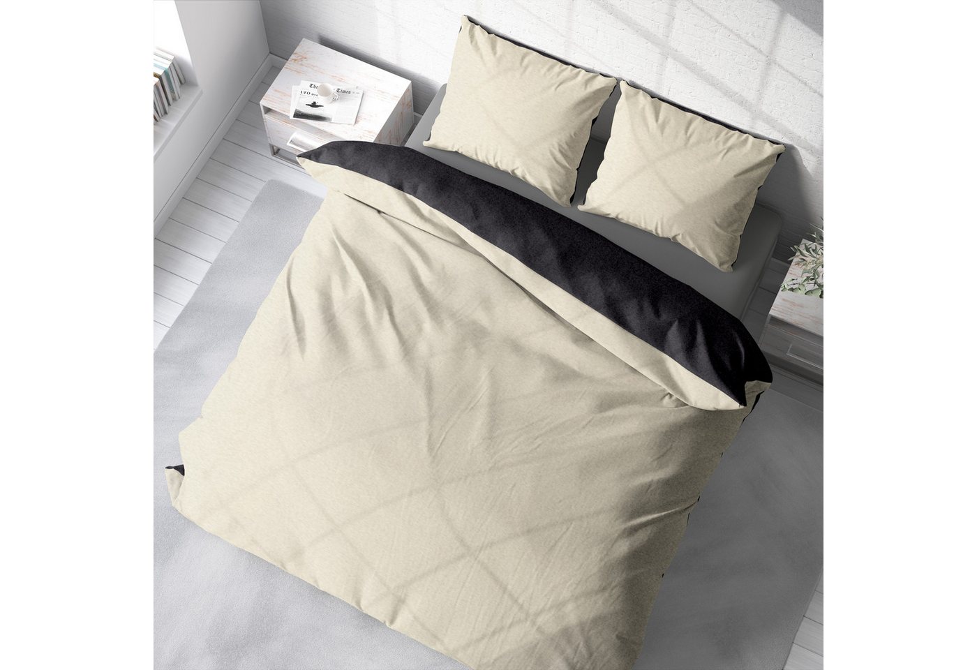 One Home Bettwäsche Doubleface Unifarben, Fleece, 3 teilig, Wende modern, kuschelig flauschig warm weich Winter Doppelbett – Bild 4 von 5