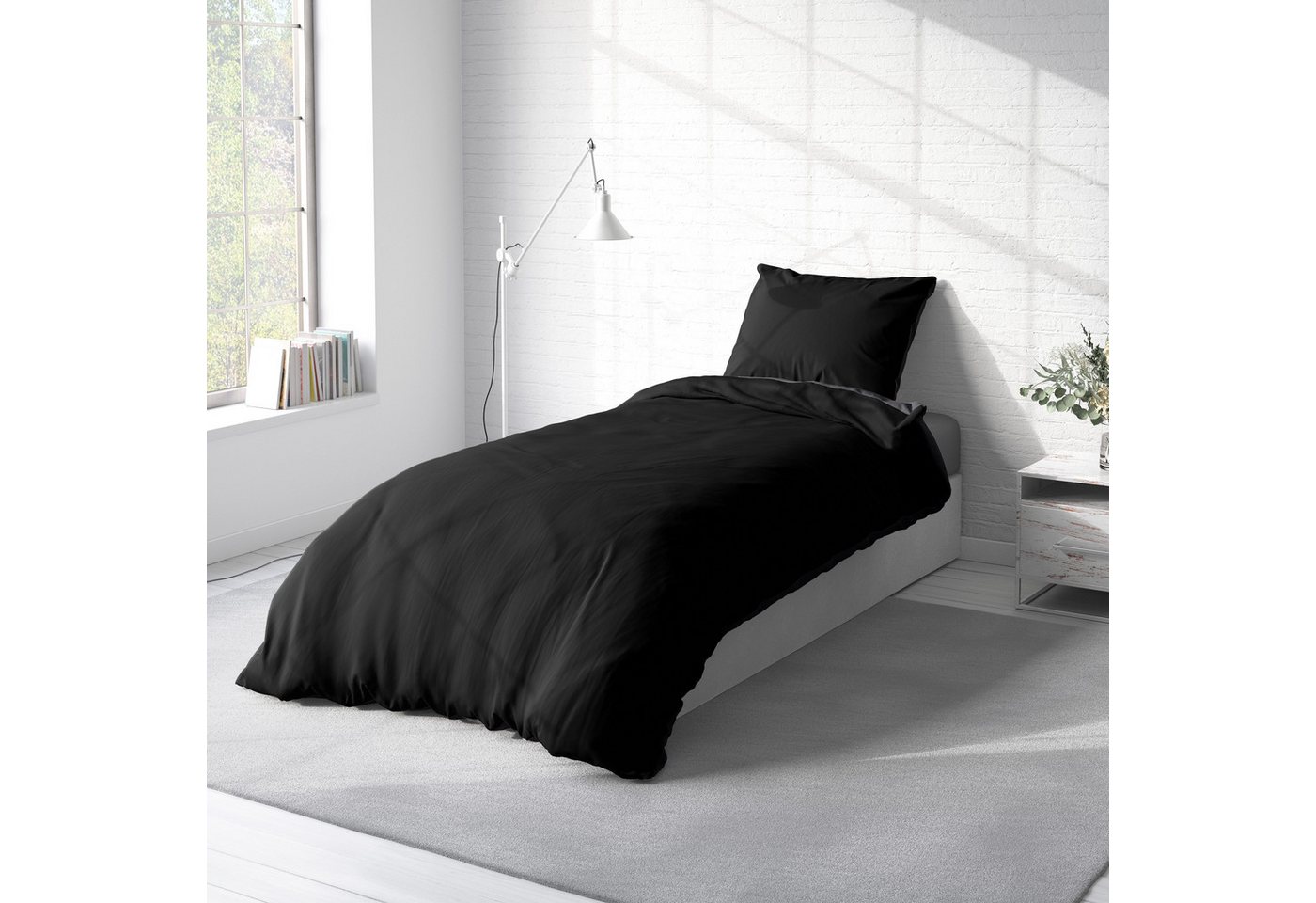 One Home Bettwäsche Doubleface, Biber, 2 teilig, Uni Wende, kuschelig flauschig warm weich Winter Normalgröße – Bild 3 von 5