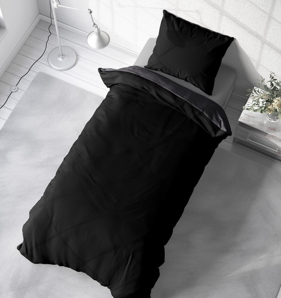 One Home Bettwäsche Doubleface, Biber, 2 teilig, Uni Wende, kuschelig flauschig warm weich Winter Normalgröße – Bild 4 von 5