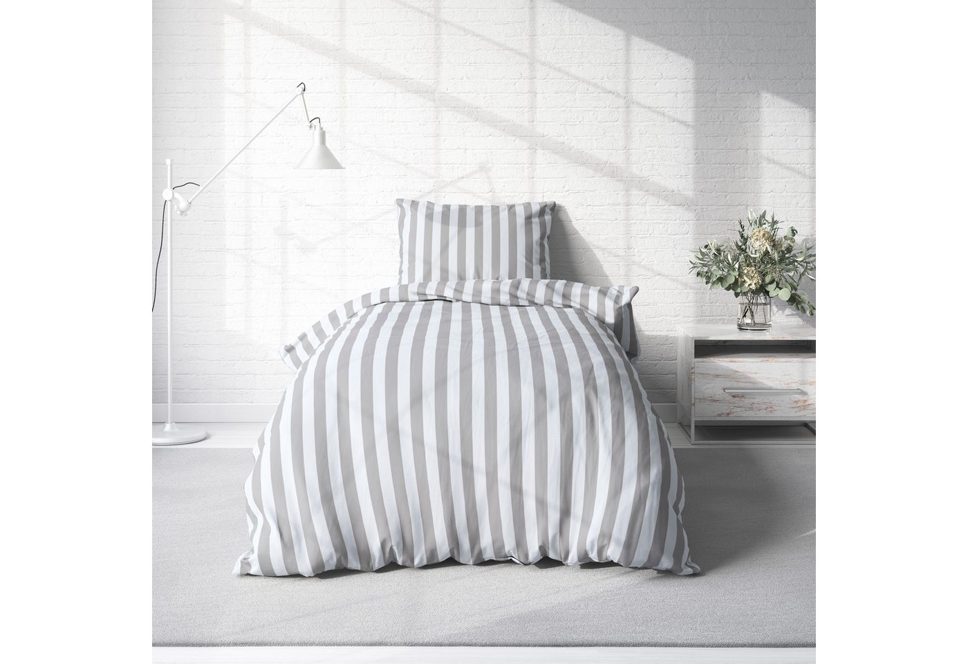 One Home Bettwäsche Gestreift, Jersey, 2 teilig, Streifen elegant, kuschelig weiche Baumwolle Normalgröße – Bild 2 von 5