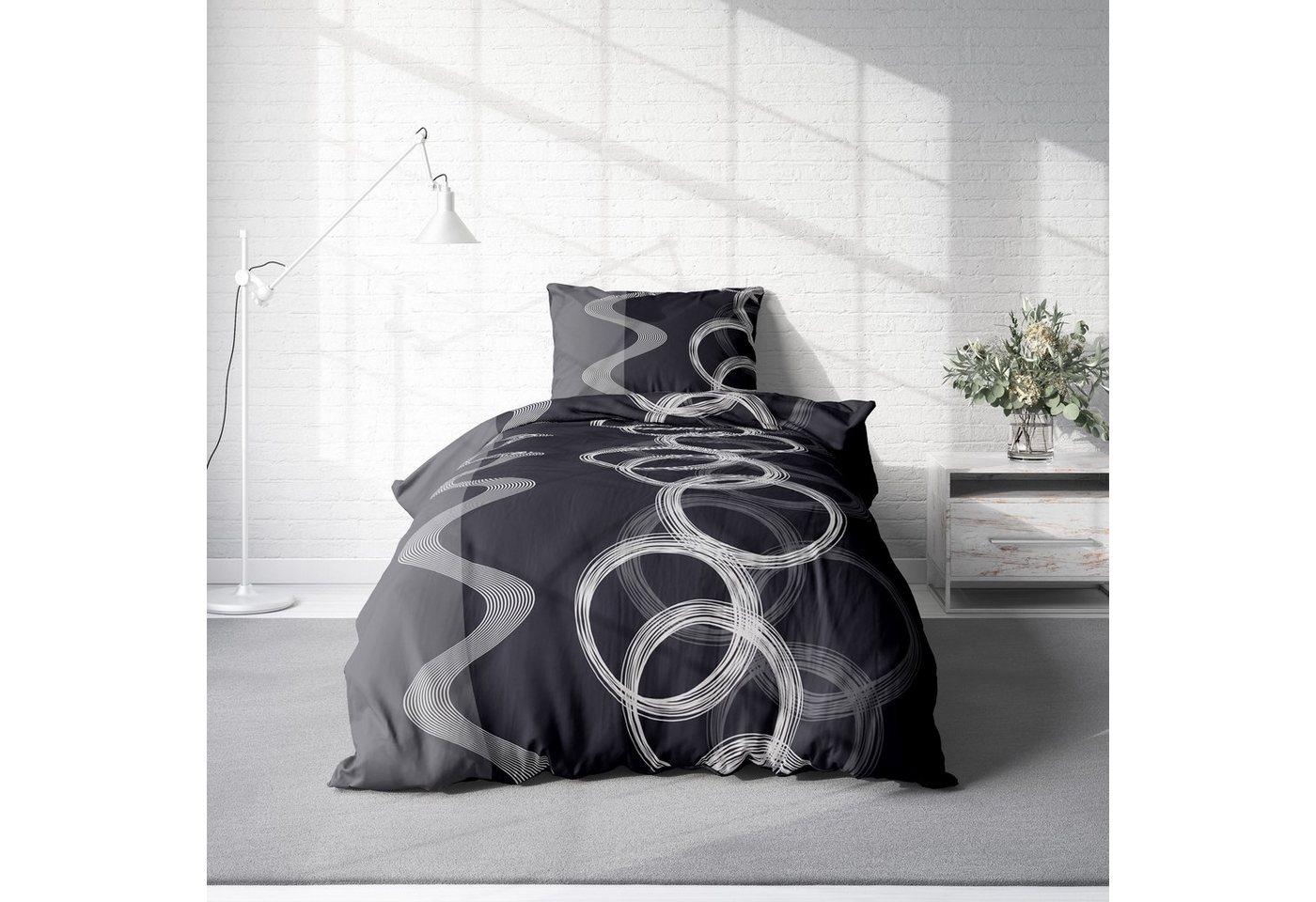 One Home Bettwäsche Kreise, Renforcé, 2 teilig, Baumwolle, modern und Kreise, Übergröße – Bild 2 von 5