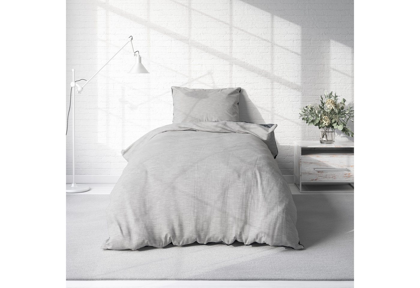 One Home Bettwäsche Melange, Flanell, 4 teilig, modern meliert, Baumwolle kuschelig warme weiche Biber Winter – Bild 2 von 5
