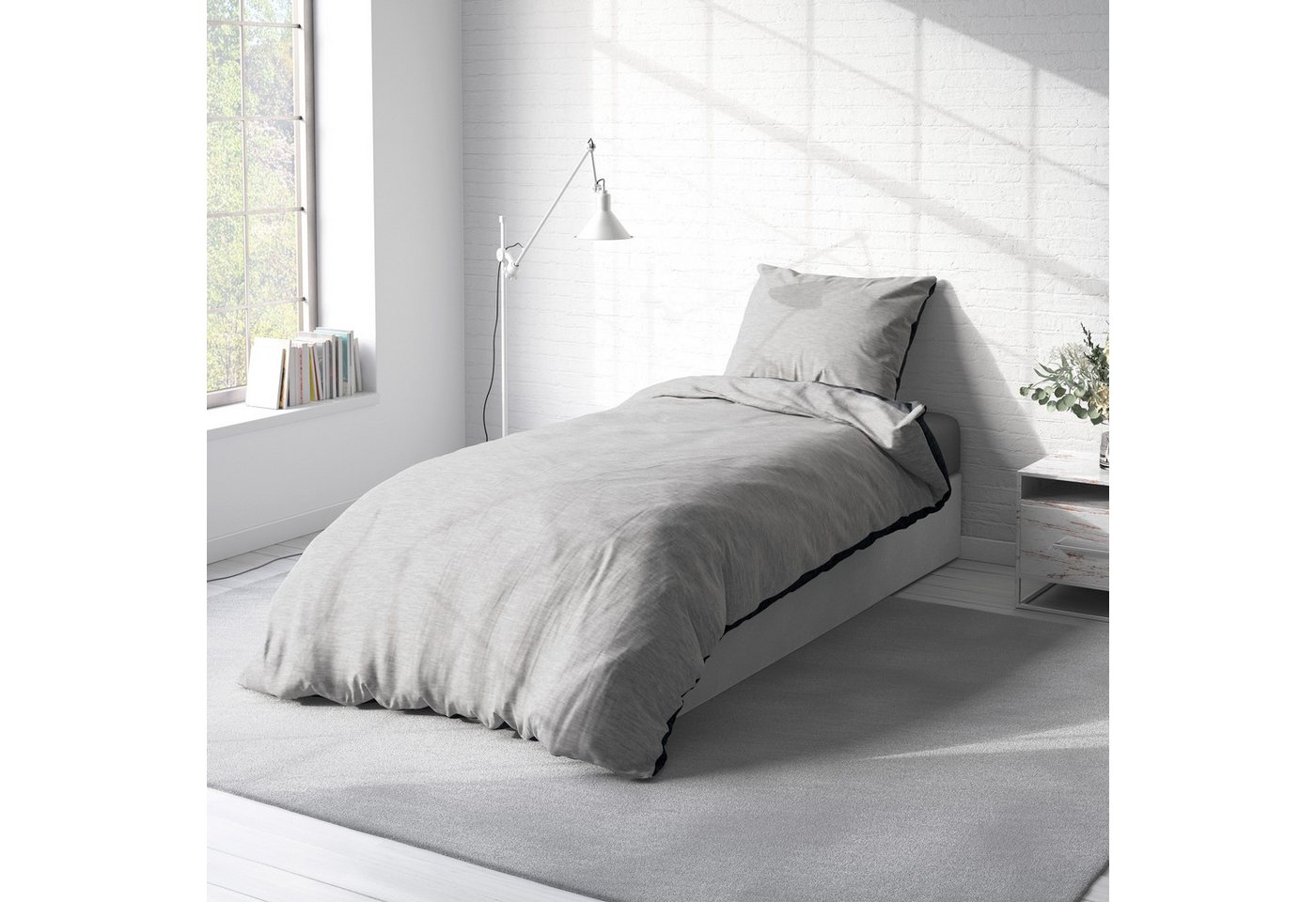 One Home Bettwäsche Melange, Flanell, 4 teilig, modern meliert, Baumwolle kuschelig warme weiche Biber Winter – Bild 3 von 5