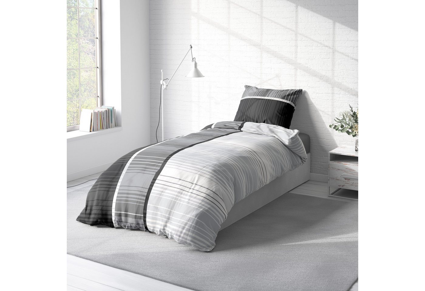 One Home Bettwäsche Modern, Mikrofaser, 2 teilig, grafisch und gestreift, Normalgröße – Bild 3 von 5