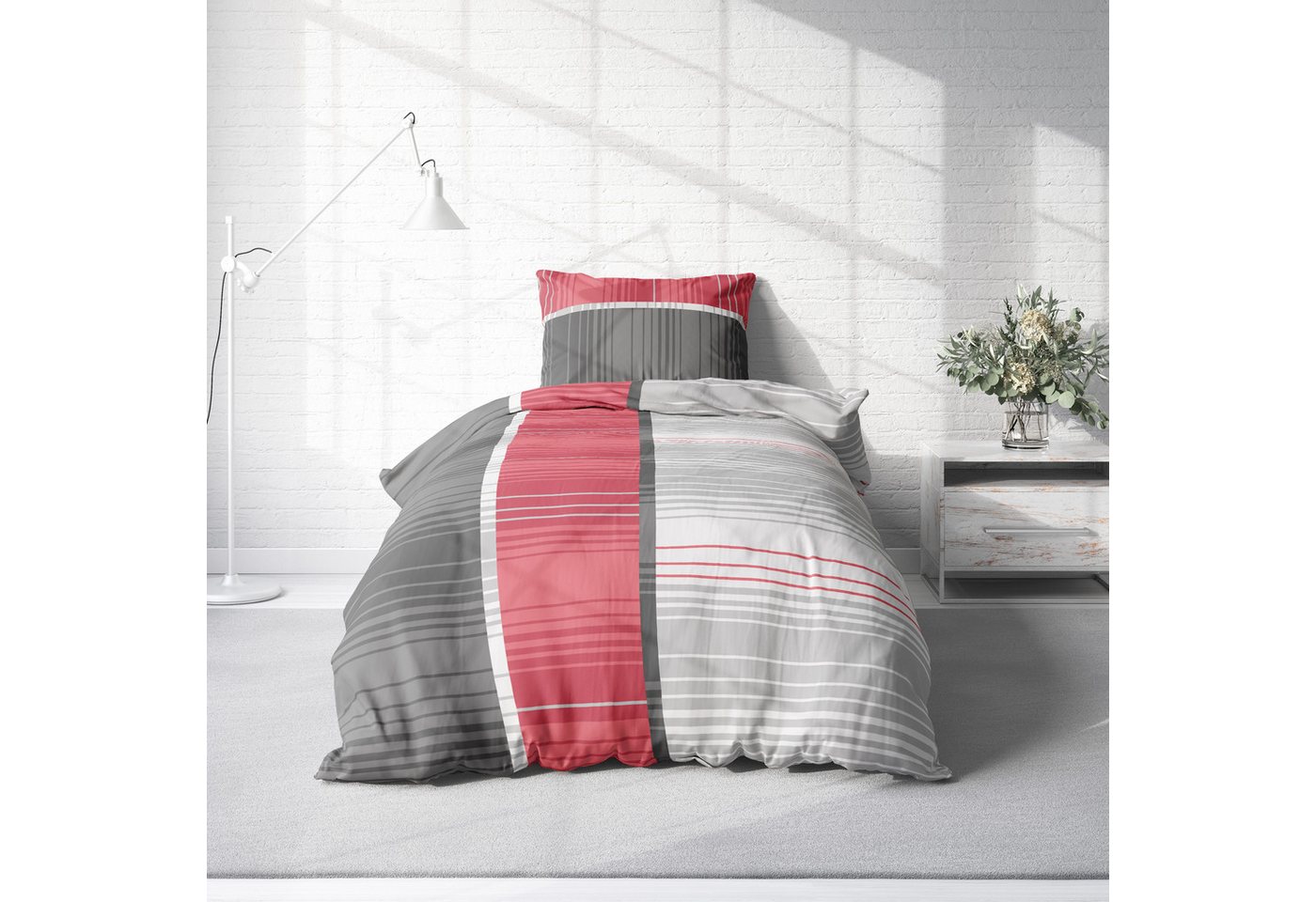 One Home Bettwäsche Modern, Mikrofaser, 2 teilig, grafisch und gestreift, Normalgröße – Bild 2 von 5
