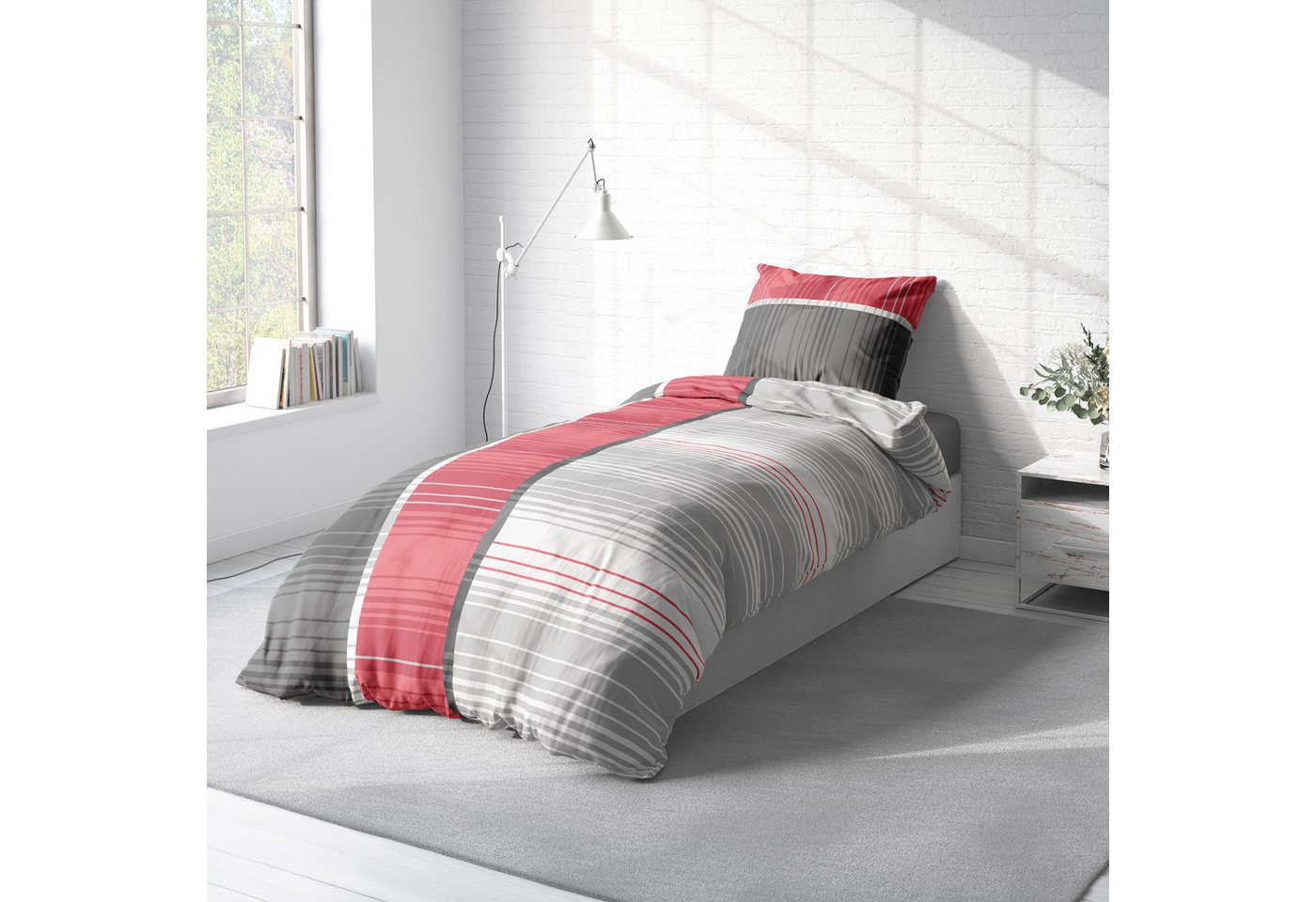One Home Bettwäsche Modern, Mikrofaser, 2 teilig, grafisch und gestreift, Normalgröße – Bild 3 von 5