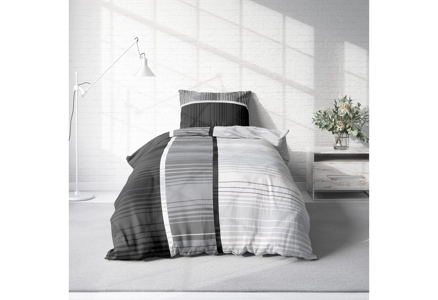 One Home Bettwäsche Modern, Mikrofaser, 4 teilig, grafisch und gestreift, Normalgröße – Bild 2 von 5