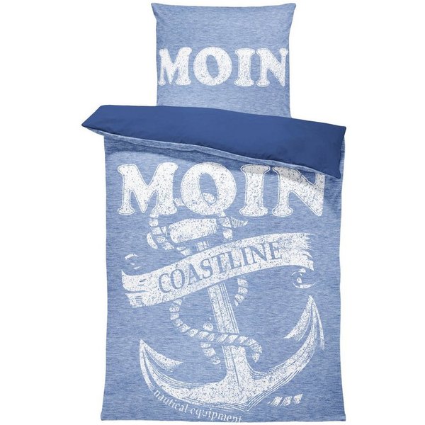 One Home Bettwäsche Moin, Mikrofaser, 2 teilig, Maritim mit Anker im nautischen Stil