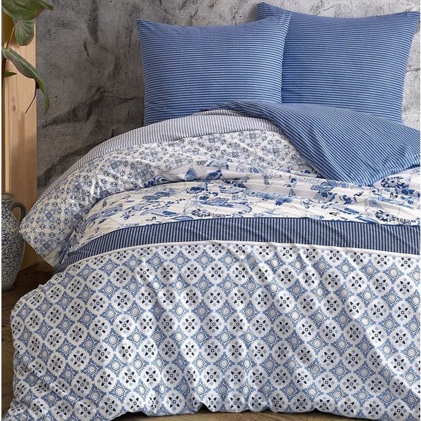 One Home Bettwäsche Retro Paisley, Renforcé, 2 teilig, Baumwolle, Blumen und gestreift, Normalgröße