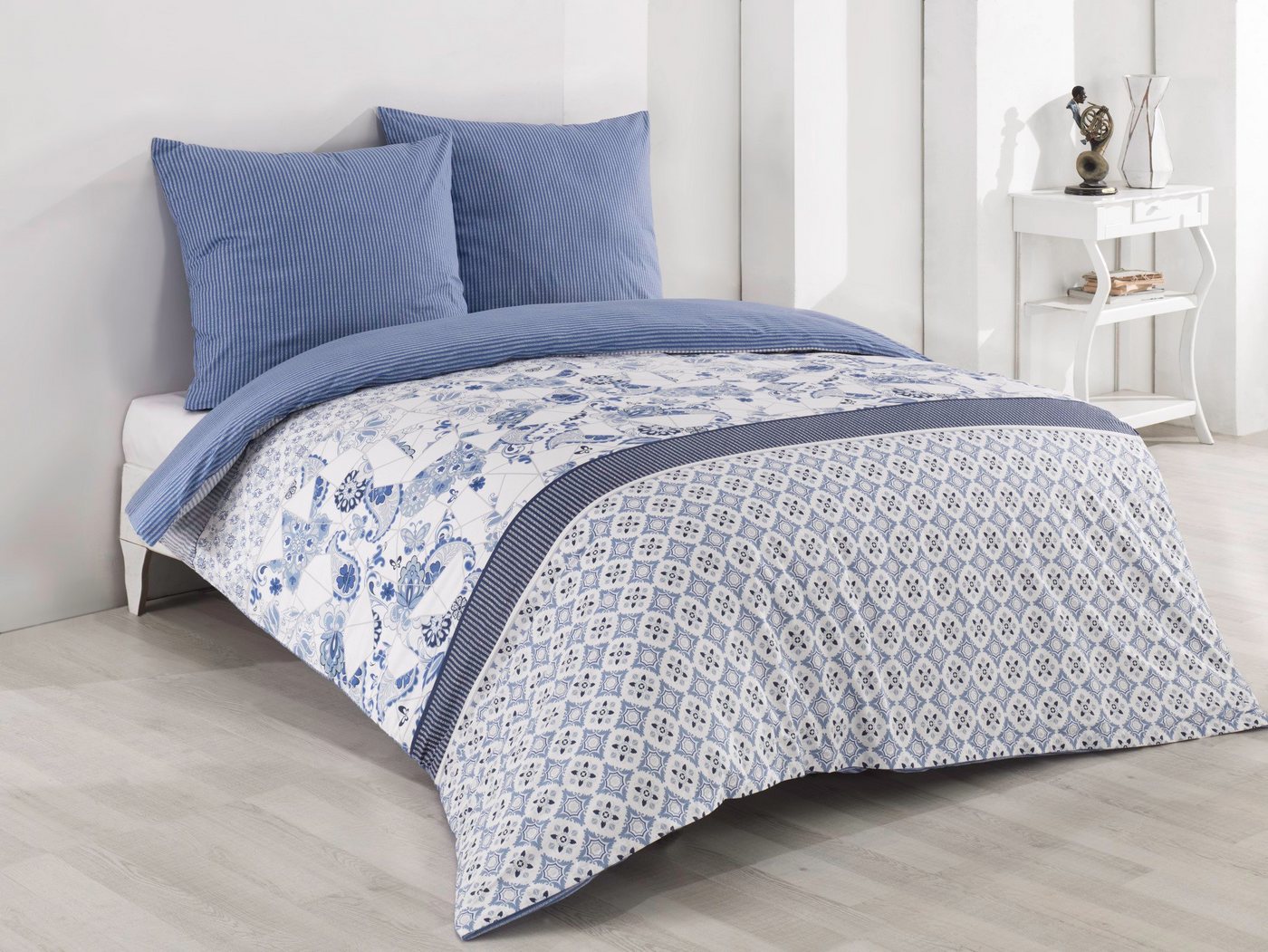 One Home Bettwäsche Retro Paisley, Renforcé, 2 teilig, Baumwolle, Blumen und gestreift, Normalgröße – Bild 3 von 5