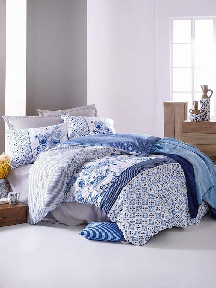 One Home Bettwäsche Retro Paisley, Renforcé, 2 teilig, Baumwolle, Blumen und gestreift, Normalgröße – Bild 4 von 5