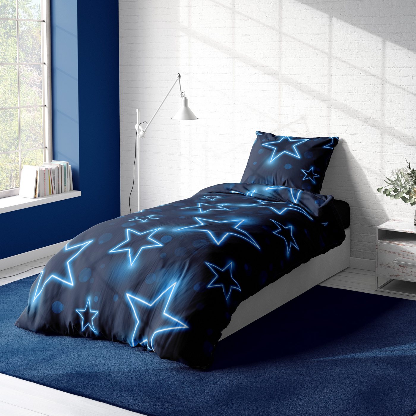 One Home Bettwäsche Sterne, Mikrofaser, 2 teilig, leuchtoptik, Normalgröße – Bild 3 von 5
