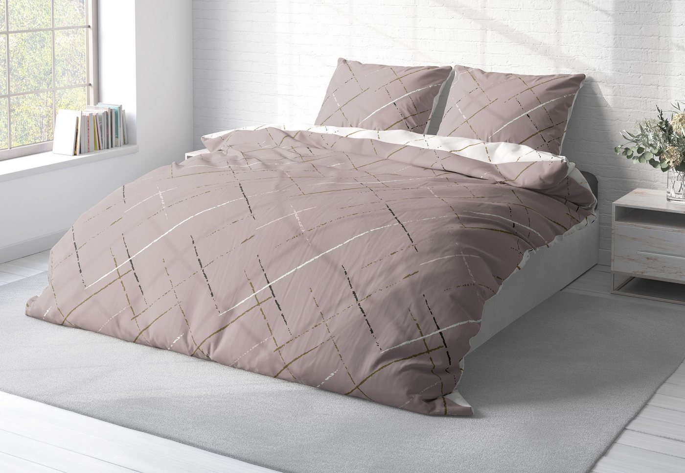 One Home Bettwäsche Stripes, Renforcé, 3 teilig, modern gestreift Streifen, Wende – Bild 3 von 5