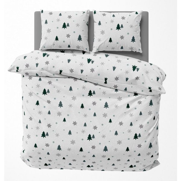 One Home Bettwäsche Tannenbaum, Fleece, 3 teilig, Schnee Kristalle, kuschelig flauschig warm weich Winter Doppelbett