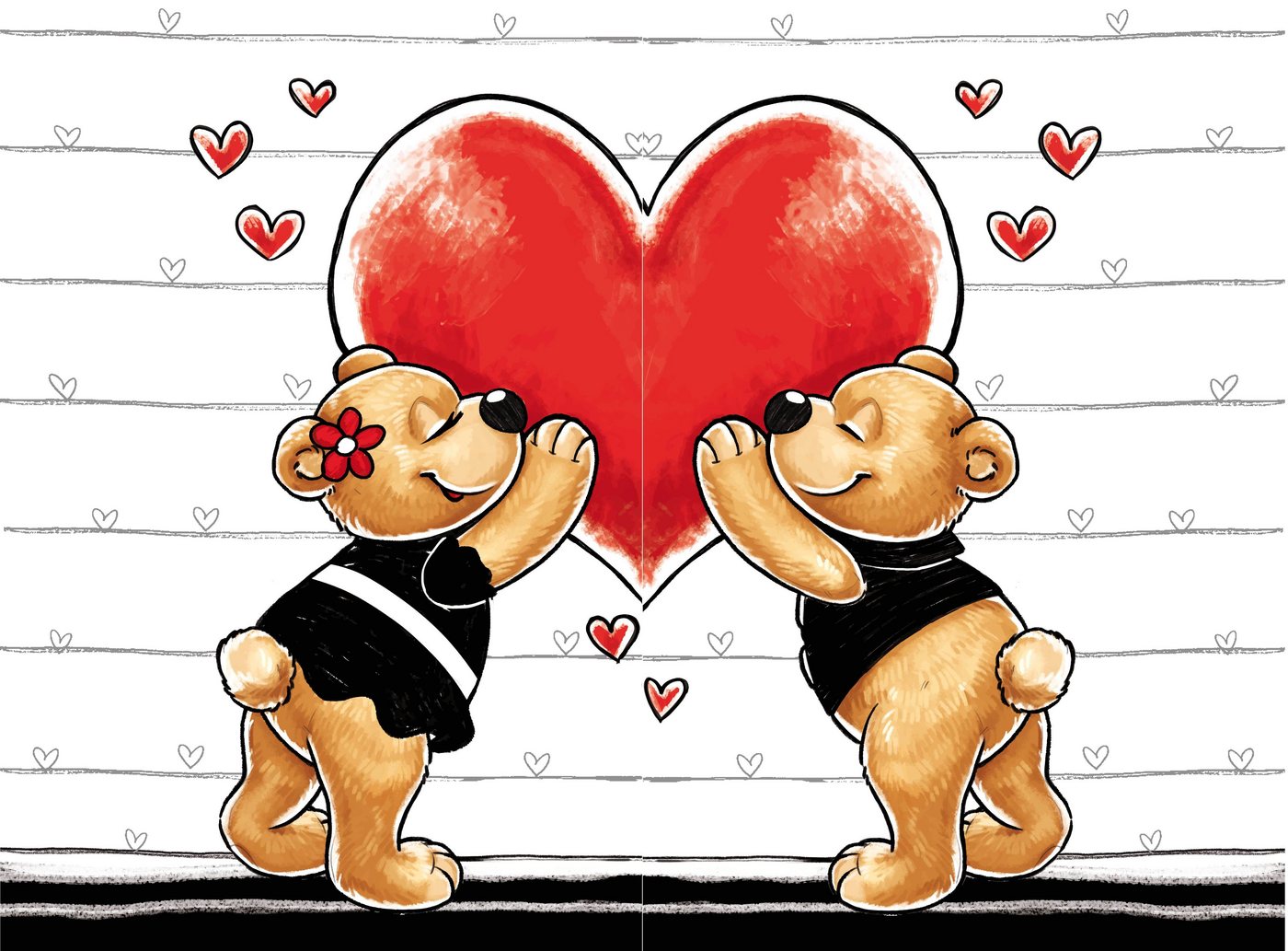 One Home Bettwäsche Teddy Bärchen Love, Mikrofaser, 4 teilig, verliebte Bären mit Herzen, Partnerbettwäsche – Bild 3 von 5