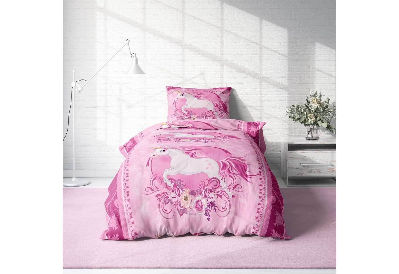 One Home Bettwäsche Unicorn, Mikrofaser, 2 teilig, mit Magic Einhorn – Bild 2 von 5