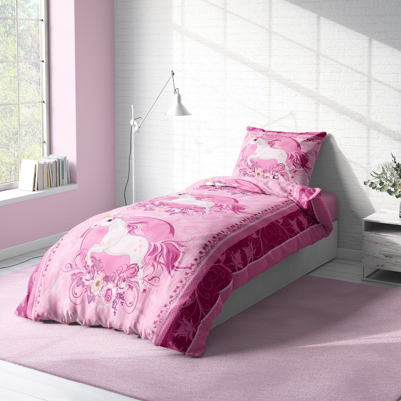 One Home Bettwäsche Unicorn, Mikrofaser, 2 teilig, mit Magic Einhorn – Bild 3 von 5