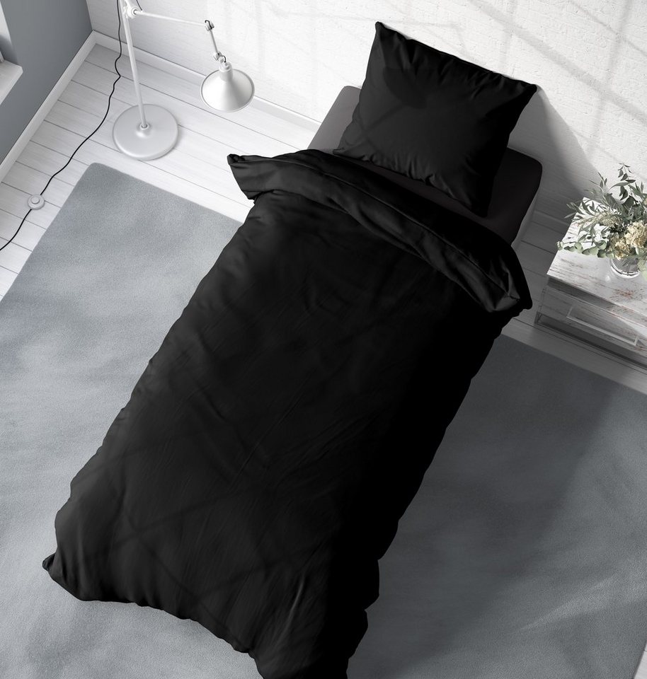 One Home Bettwäsche Unifarben Einfarbig, Renforcé, 2 teilig, Baumwolle mit Reißverschluss, Normalgröße – Bild 4 von 5