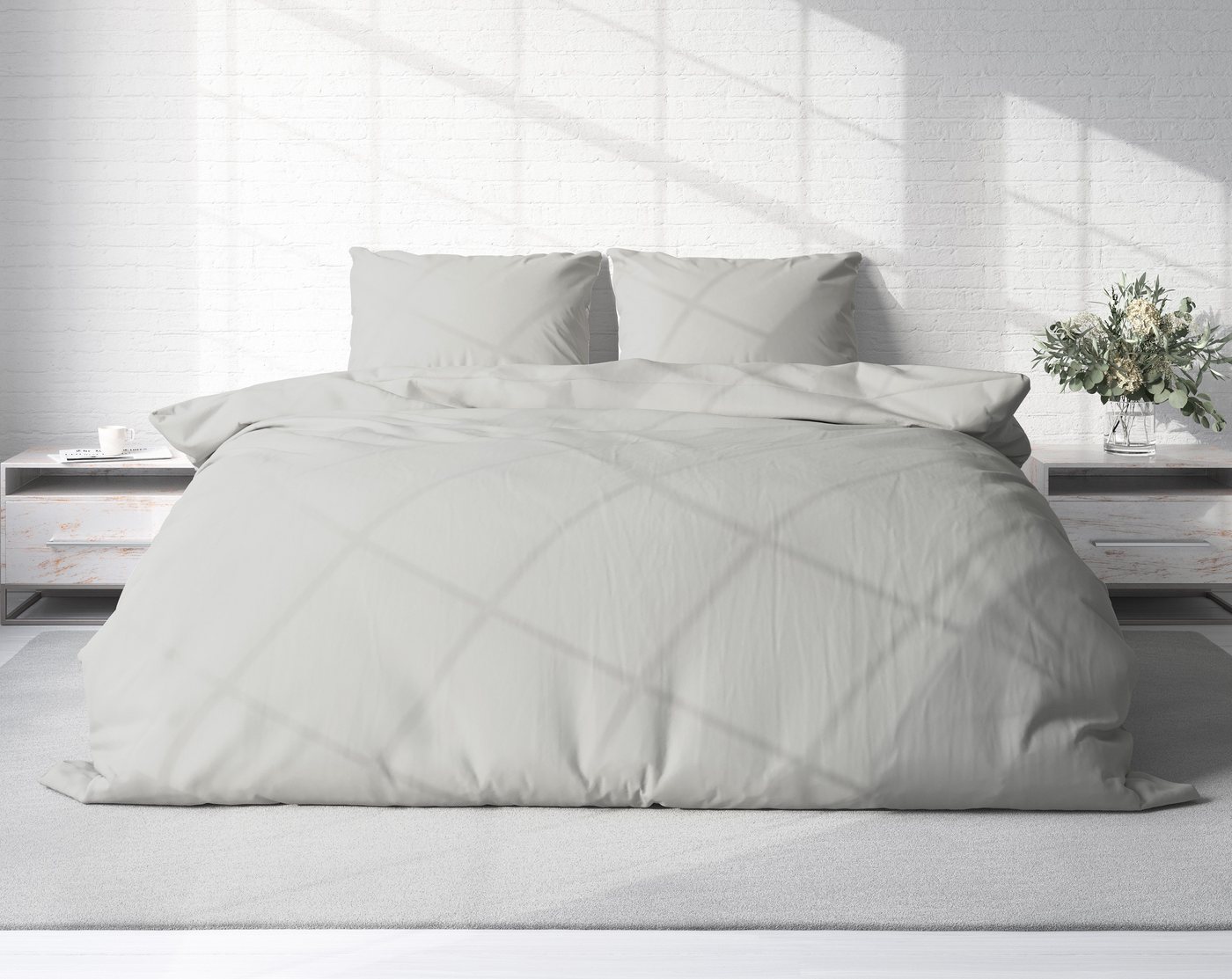 One Home Bettwäsche Unifarben Einfarbig, Renforcé, 3 teilig, Baumwolle mit Reißverschluss, Doppelbett – Bild 2 von 5