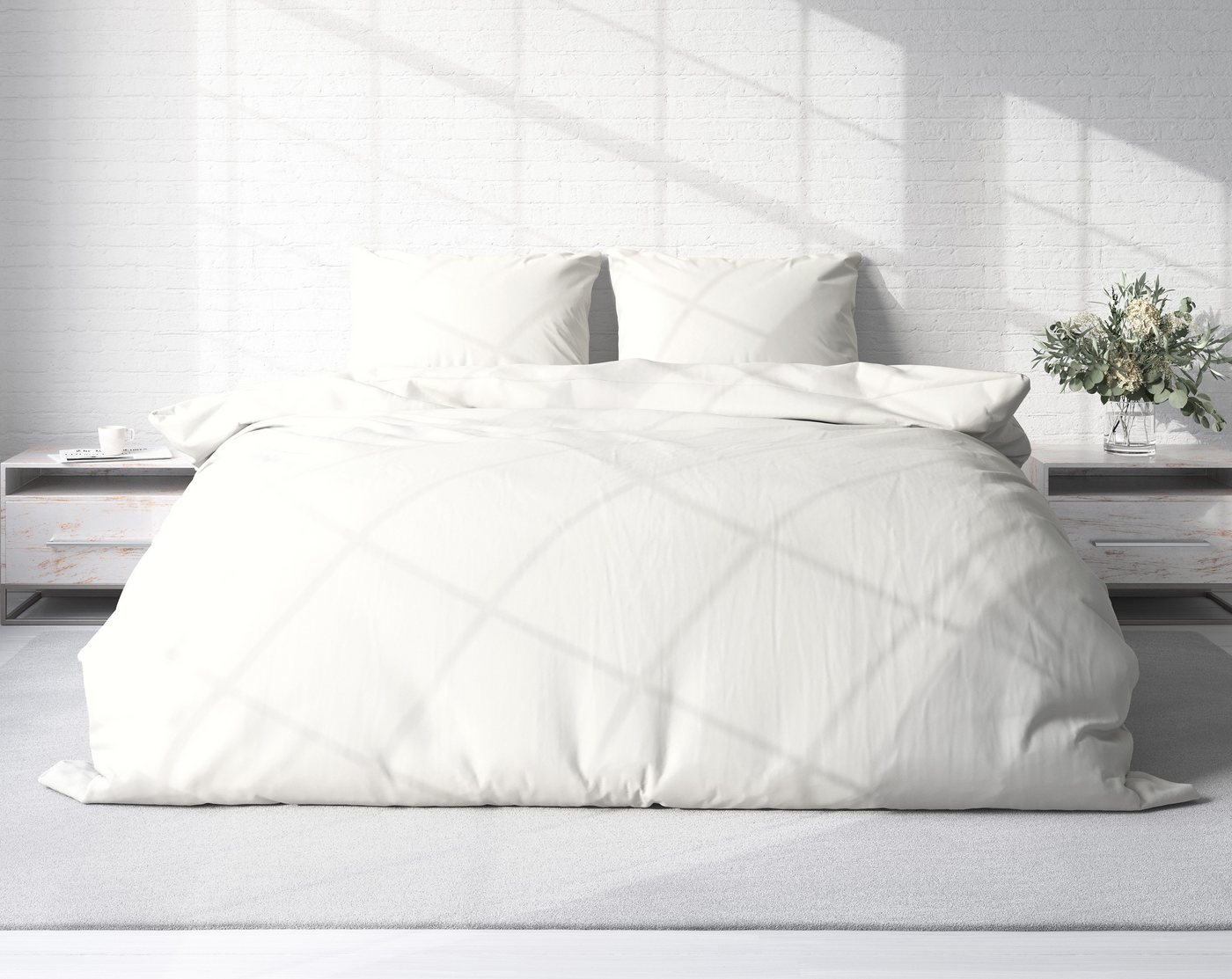 One Home Bettwäsche Unifarben Einfarbig, Renforcé, 3 teilig, Baumwolle mit Reißverschluss, Doppelbett – Bild 2 von 5