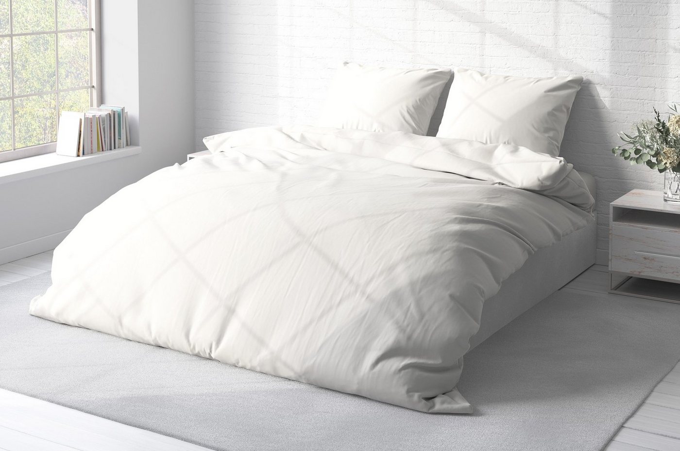 One Home Bettwäsche Unifarben Einfarbig, Renforcé, 3 teilig, Baumwolle mit Reißverschluss, Doppelbett – Bild 3 von 5