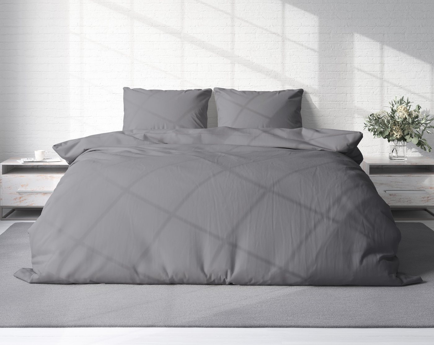 One Home Bettwäsche Unifarben Einfarbig, Renforcé, 3 teilig, Baumwolle mit Reißverschluss, Doppelbett – Bild 2 von 5