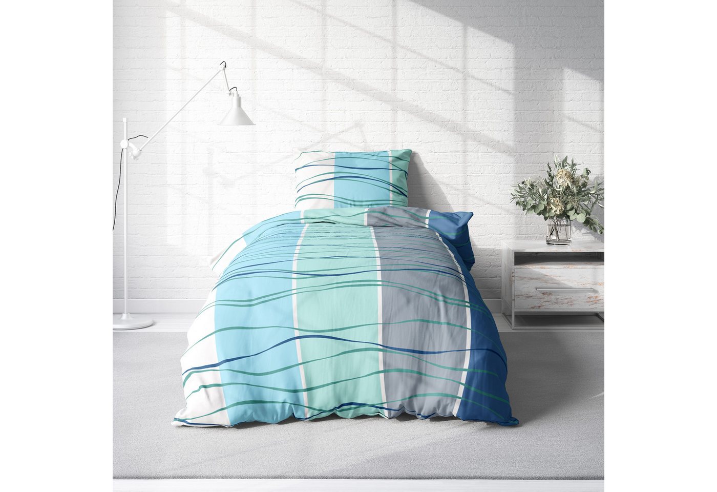 One Home Bettwäsche Welle, Mikrofaser, 2 teilig, gestreift modern, Normalgröße – Bild 2 von 5