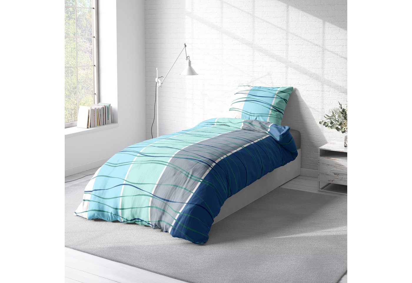 One Home Bettwäsche Welle, Mikrofaser, 2 teilig, gestreift modern, Normalgröße – Bild 3 von 5