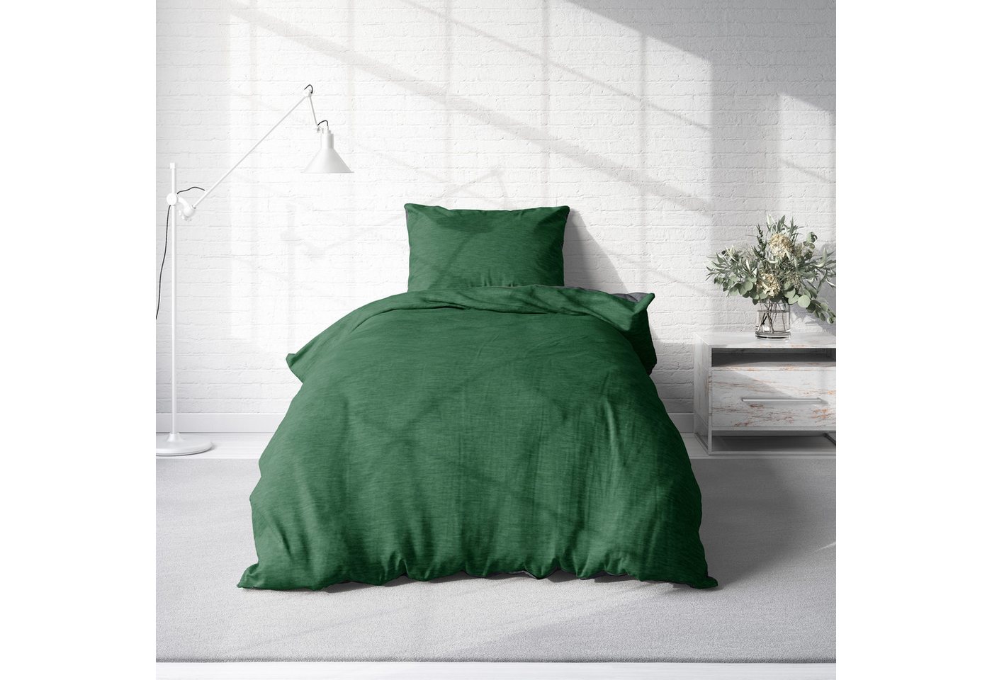 One Home Bettwäsche Wende Melange, Flanell, 2 teilig, meliert, Baumwolle kuschelig warm weich Biber Winter – Bild 2 von 5