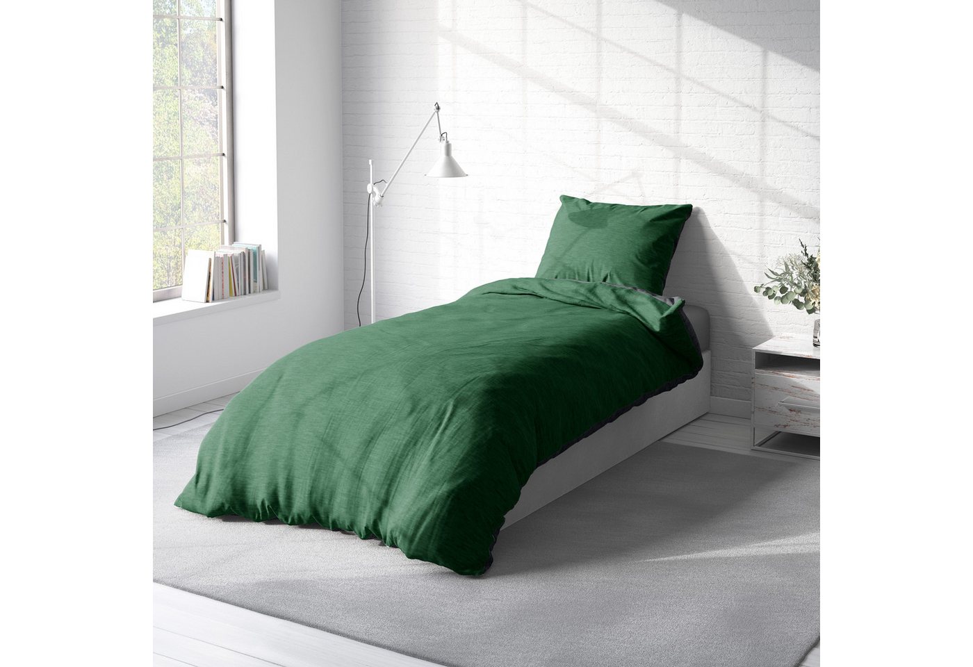 One Home Bettwäsche Wende Melange, Flanell, 2 teilig, meliert, Baumwolle kuschelig warm weich Biber Winter – Bild 3 von 5