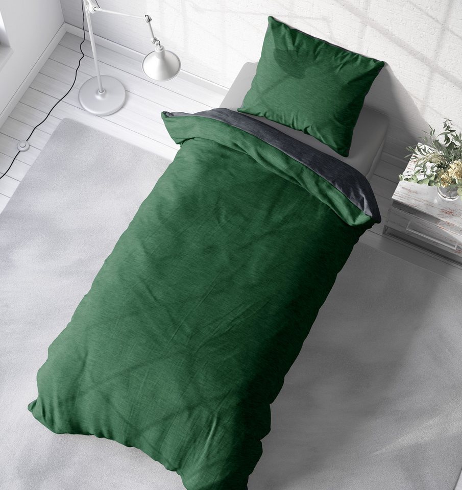 One Home Bettwäsche Wende Melange, Flanell, 2 teilig, meliert, Baumwolle kuschelig warm weich Biber Winter – Bild 4 von 5