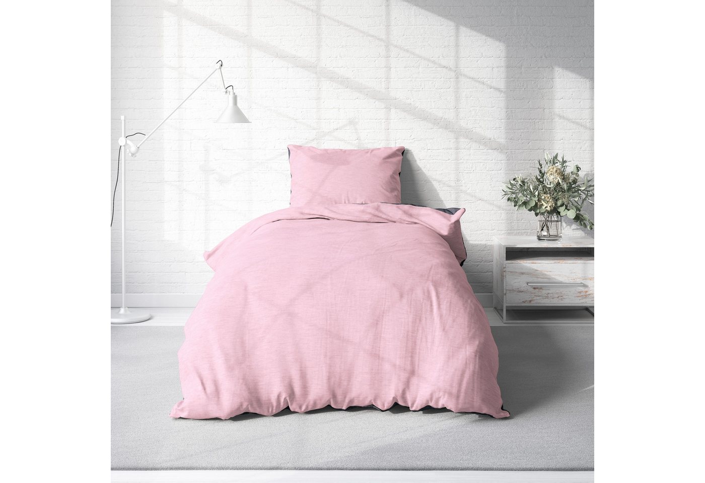 One Home Bettwäsche Wende Melange, Flanell, 2 teilig, meliert, Baumwolle kuschelig warm weich Biber Winter – Bild 2 von 5