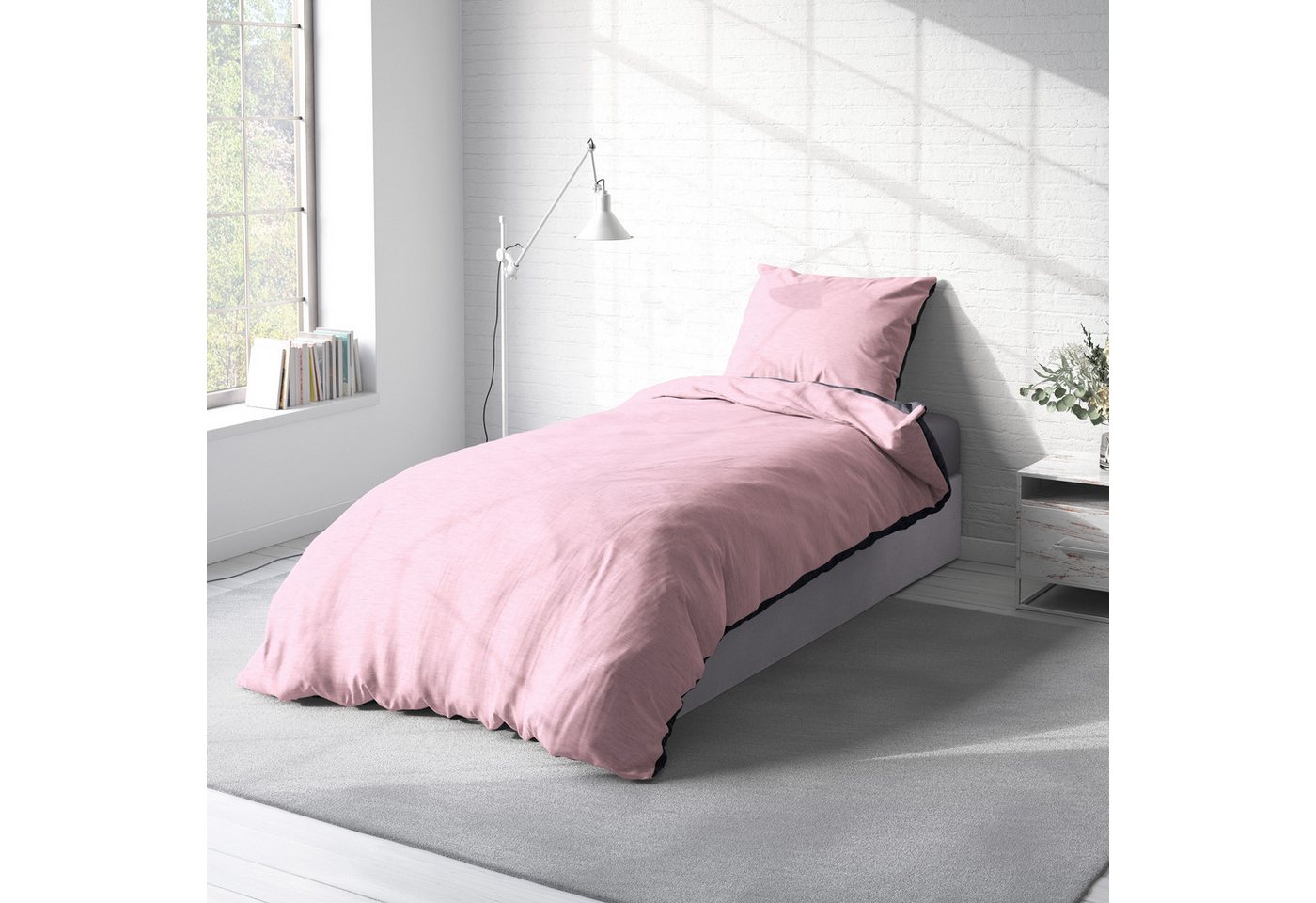 One Home Bettwäsche Wende Melange, Flanell, 2 teilig, meliert, Baumwolle kuschelig warm weich Biber Winter – Bild 3 von 5