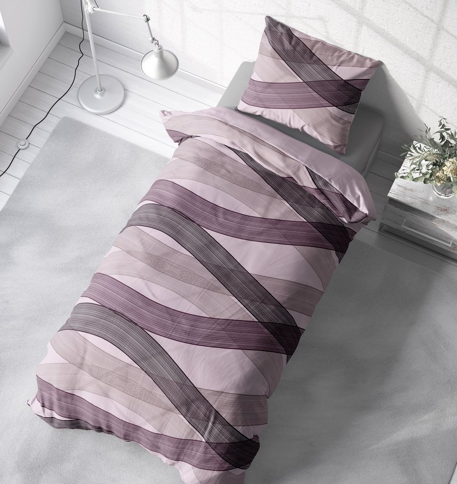 One Home Bettwäsche Winter, Flanell, 2 teilig, modern geschwungen, kuschelig flauschig warme weiche Baumwolle Biber – Bild 4 von 5