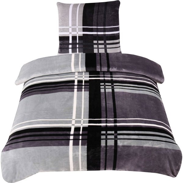 One Home Bettwäsche Winter Cashmere Touch Adzo, Fleece, 2 teilig, gestreift grafisch, flauschig warmes Teddy Plüsch Normalgröße