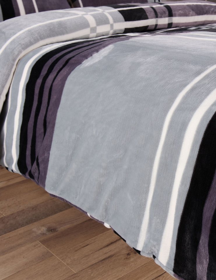 One Home Bettwäsche Winter Cashmere Touch Adzo, Fleece, 2 teilig, gestreift grafisch, flauschig warmes Teddy Plüsch Normalgröße – Bild 3 von 5