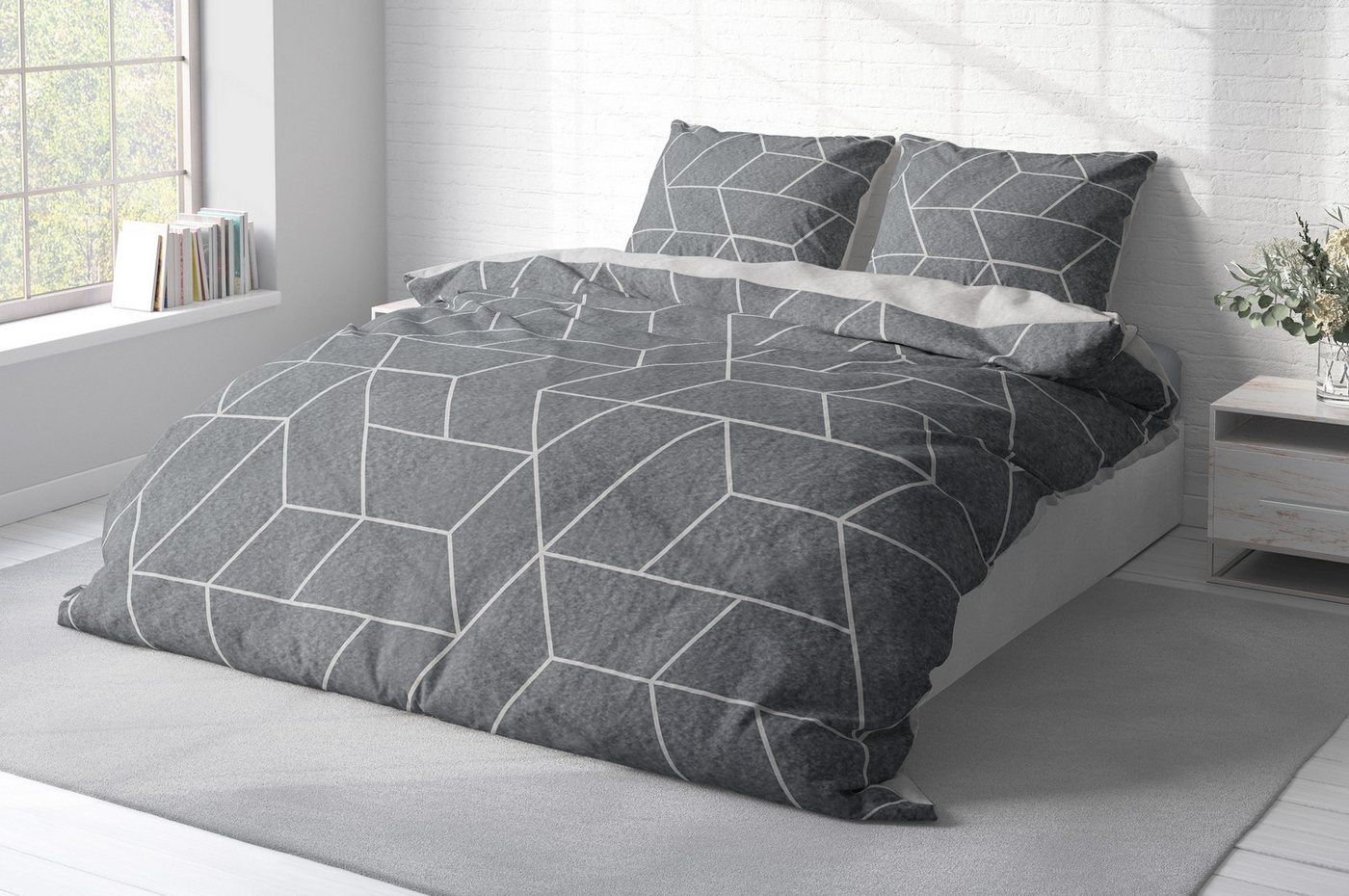 One Home Bettwäsche Winter Thermofleece, Fleece, 3 teilig, Geometrisch Wende, kuschelig flauschig warm weich Modern – Bild 3 von 5